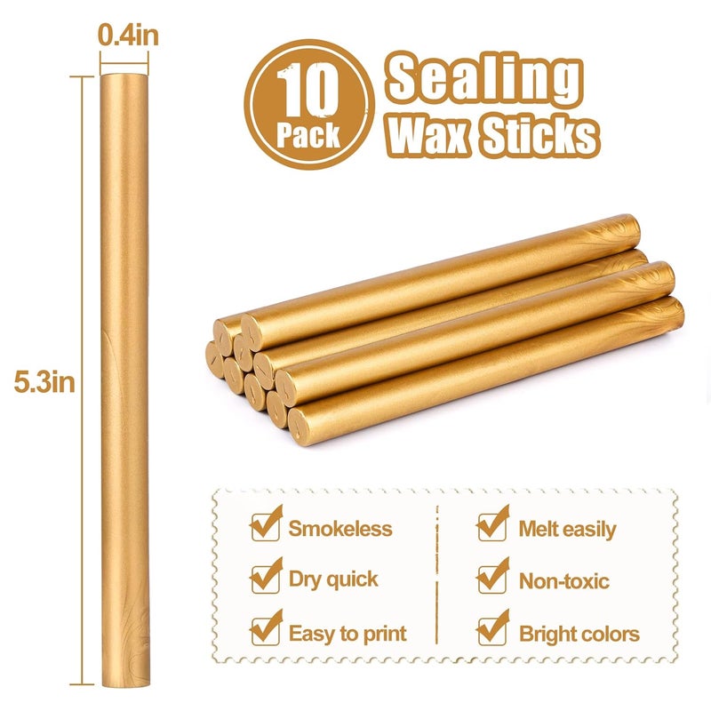 SHOWIN Glue Gun Sealing Wax Sticks for Wax Seal Stamp - Metallic Gold, Great for Wedding Invitations, Cards Envelopes, Snail Mails, Wine Packages, Christmas Gift Ideas, Pack of 10 - Image 2